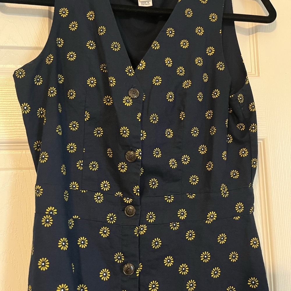 J. Crew Navy Blue Sleeveless Dress with Yellow Floral Pattern